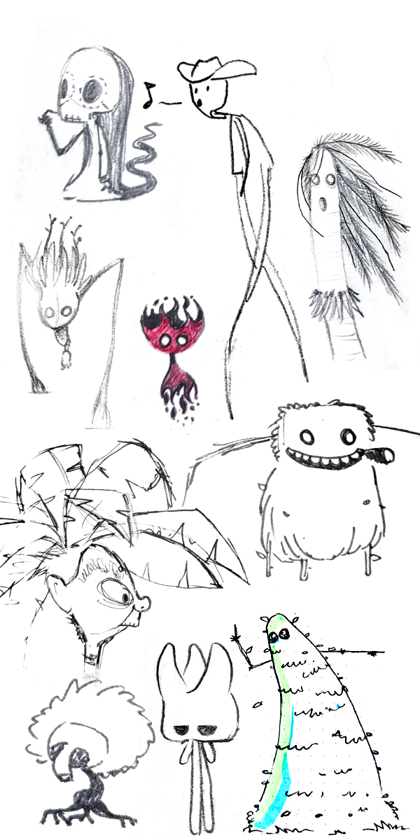 Collage of sketches of various Colombian mytholgical beings